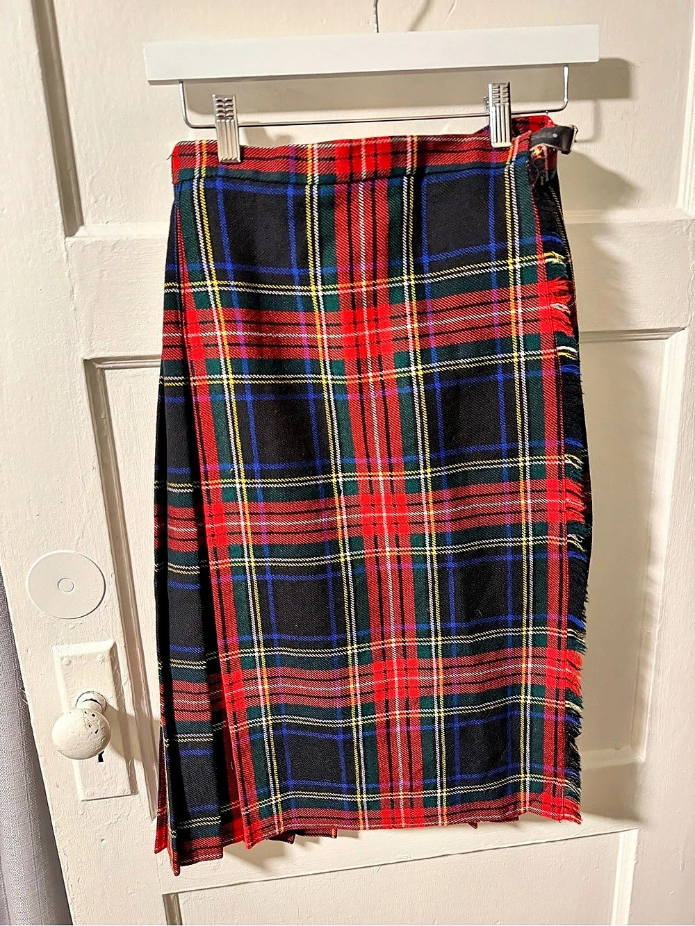 Vintage Traditional Heritage Stewart Black Tartan Plaid Midi Skirt Size Small